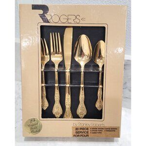 Vintage Rogers 20-Piece for Four 24K Gold Plated Flatware Set by Stanley Roberts